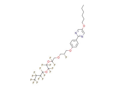 5-hexyloxy-2-[4-((R)-2-fluoro-3-(2-(2-(nonafluorobutoxy)tetrafluoroethoxy)-2,2,-difluoroethoxy)propoxy)phenyl]pyrimidine